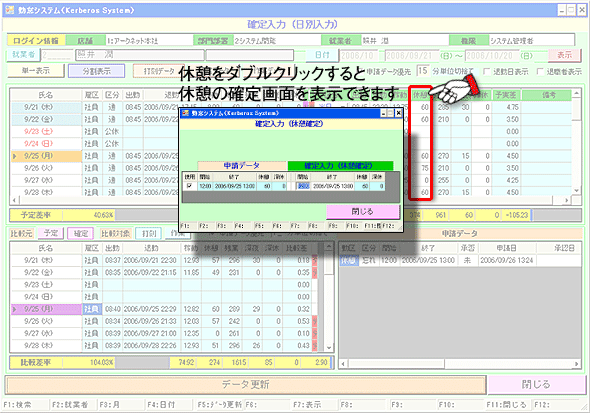 確定画面>休憩確定画面