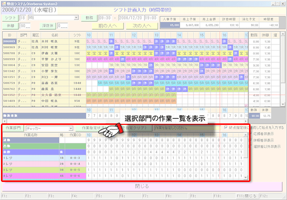 シフト計画入力画面>作業一覧画面